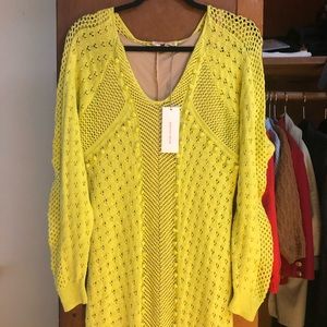 🔥 NWT Rebecca Taylor Runway knit Dress with nude slip in ‘Limeade’ Medium